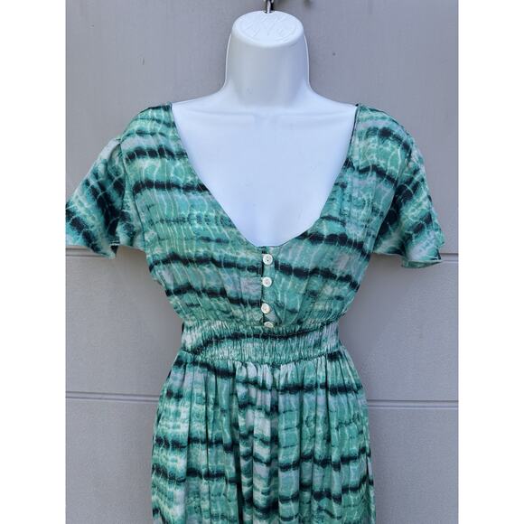 Y2K Tie Dye Print Silk Open Back Midi Dress Babydoll Whimsical Sundress Sz S - Picture 9 of 10